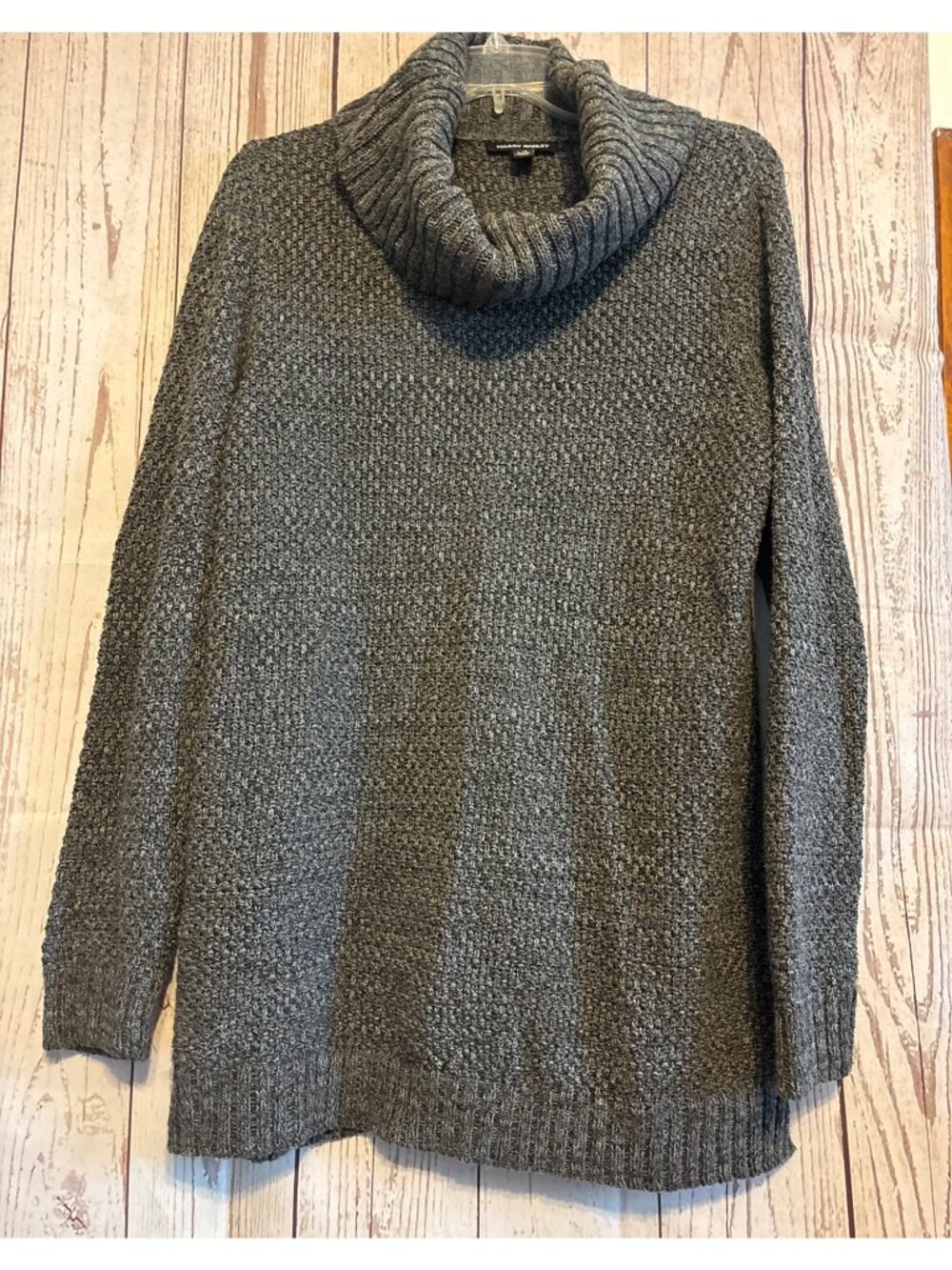 Hilary Radley Gray Long Tunic Sweater Cowl Neck Weave Fabric Size Large